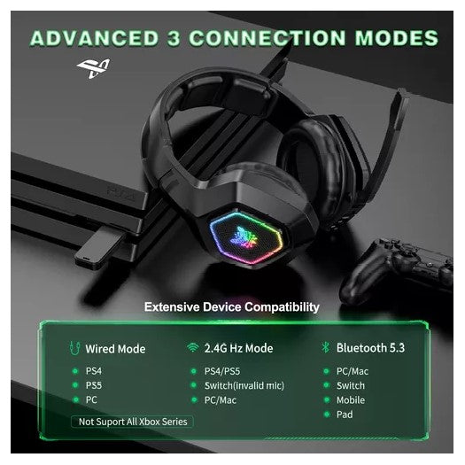 Audifono Gamer Bluetooth Onikuma B100 Inalambrico Rgb +cableb Negro